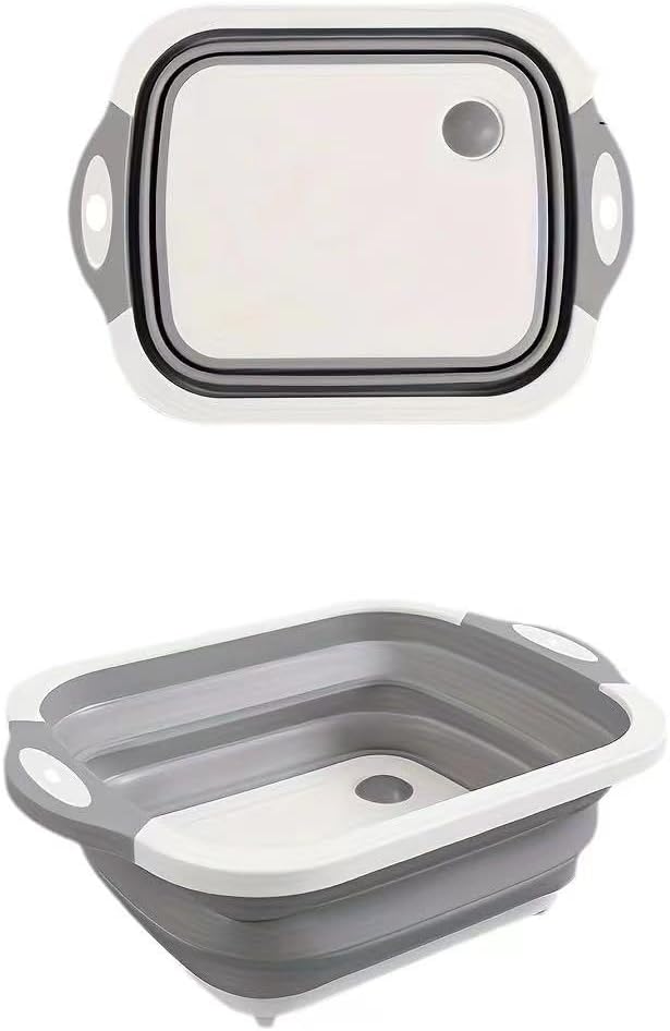 Collapsible Cutting Board & Wash Basin – 3-in-1 Foldable Kitchen Sink with Drain Plug – Portable Dish Tub for Kitchen & Camping