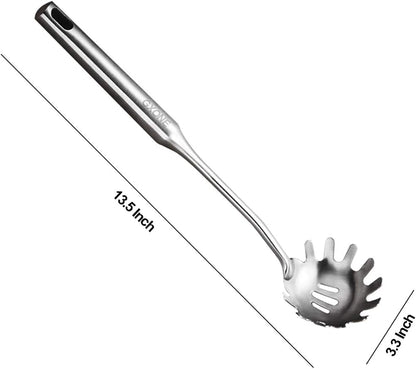Slotted Spoon,304 Stainless Steel Skimmer Spoon with Heat Resistant Wooden Handle,Silver/15.8Inch
