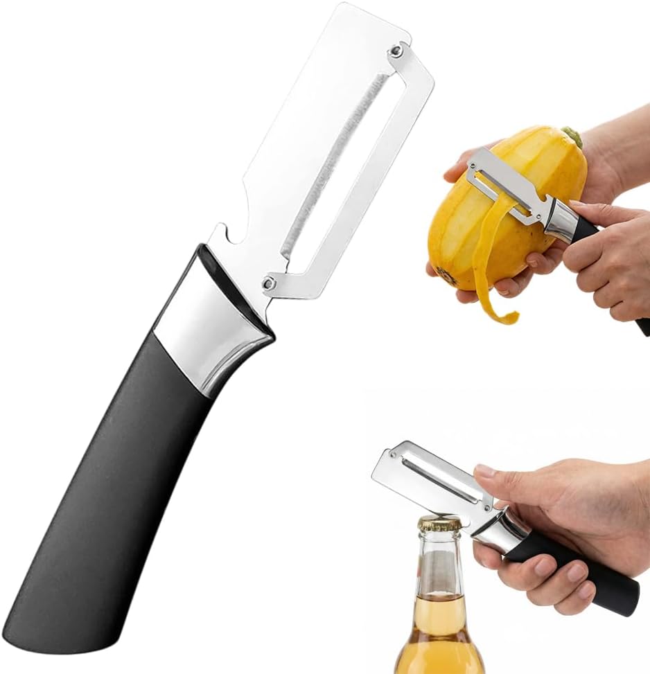 2026New Multi-functional Vegetable Peeler, Ktchen Multi-function Stainless Steel Thickened Fruit Peeler Knife with Wooden Handle, 3-1,Suitable for Peeling Fruits and Shredding Scallions (1PCS)