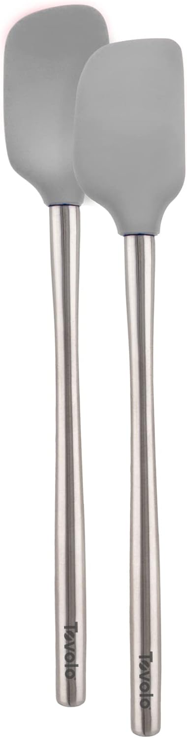 Tovolo Flex Core Silicone Spatula Spoonula Set of 2 for Non Stick Cast Iron Cooking & Baking, Dishwasher Safe Heat Resistant BPA Free Long Stainless Steel Handle Kitchen Utensil, Charcoal Gray