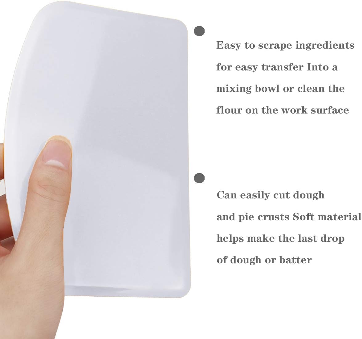 DOERDO Flexible Food Safe Plastic Dough Scraper,for Food Cutting and Cleaning,Multipurpose Food Scrappers(White,3PCS)