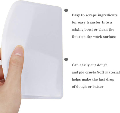 DOERDO Flexible Food Safe Plastic Dough Scraper,for Food Cutting and Cleaning,Multipurpose Food Scrappers(White,3PCS)