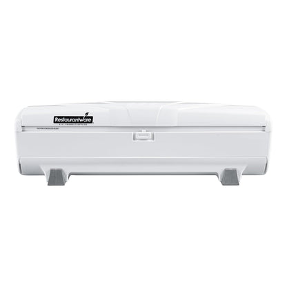 Restaurantware-RW Base Food Wrap Dispenser with Cutter, 1 Refillable Cling Wrap Dispenser - Fits 12” to 18” x 1000’ Rolls, Press Down and Cut, White Plastic Aluminum Foil, Sharp Blade