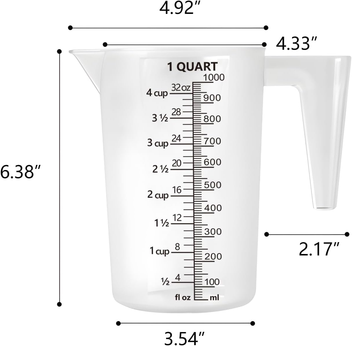 Laser-Etched Measuring Cup Set, 16 oz & 1 Cup Clear Plastic Liquid Measuring Cups, Permanent oz/cup/Tbsp/mL Markings, Food-Grade for Baking & Cooking