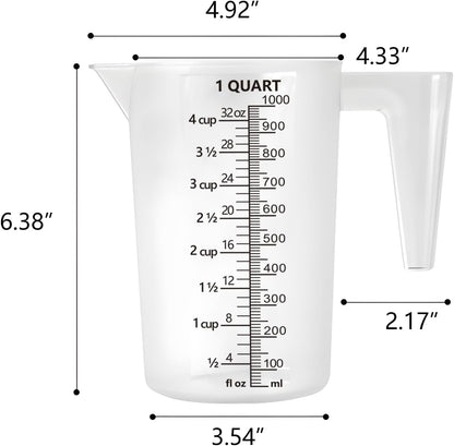 Laser-Etched Measuring Cup Set, 16 oz & 1 Cup Clear Plastic Liquid Measuring Cups, Permanent oz/cup/Tbsp/mL Markings, Food-Grade for Baking & Cooking