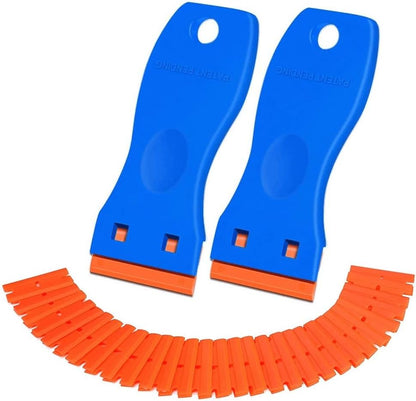 2PCS Plastic Razor Blade Scrapers with 100 Blades – Safe Adhesive Remover for Stickers, Decals, Labels, Caulk & Gaskets on 3D printer beds,Glass,car or Windows Non Scratch Cleaning Tool
