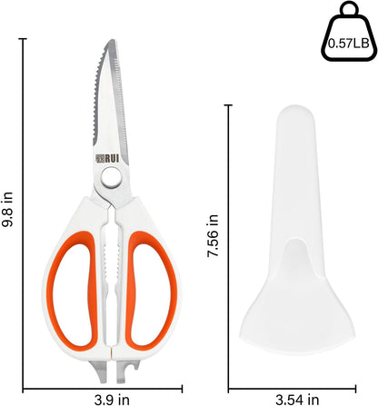 Kitchen Scissors with Magnetic Holder Heavy Duty Magnetic Scissors for Fridge, Kitchen Shears Magnet Sheath Set for Food Meat Pizza Herb Vegetables, White
