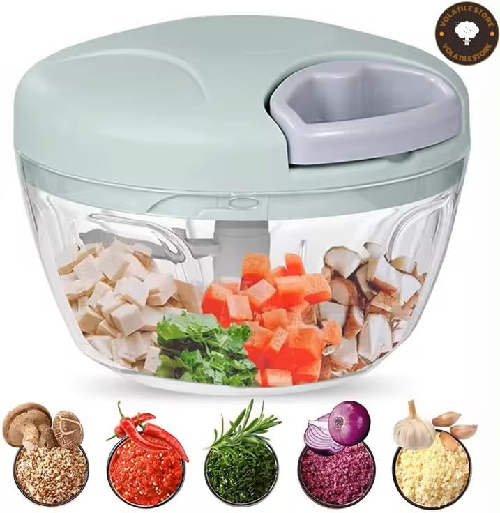 Manual Vegetable Cutter Chopper, Hand Pull String Fruit and Vegetable Chopper and Mincer, Stainless Steel Blades, BPA Free (Blue, 500ml)