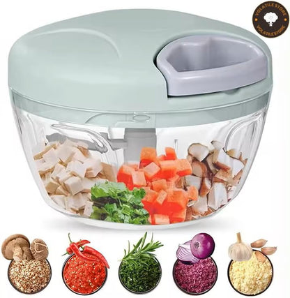 Manual Vegetable Cutter Chopper, Hand Pull String Fruit and Vegetable Chopper and Mincer, Stainless Steel Blades, BPA Free (Blue, 500ml)