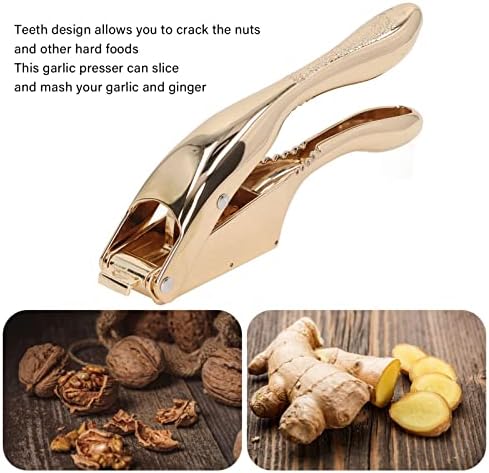 Gold Garlic Press 3 in 1 Heavy Duty Garlic Mincer Easy Squeeze Aluminium Alloy Multipurpose Garlic Crusher for Kitchen