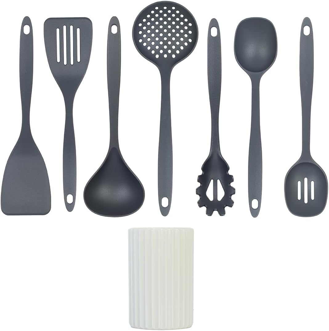 Glad Kitchen Utensils Set, 8pcs - Nonstick Cooking Tools with Utensil Holder - Nylon Spoon, Ladle, Skimmer, Spaghetti Server, and Turner Spatula Set - Dishwasher Safe, Teal Green