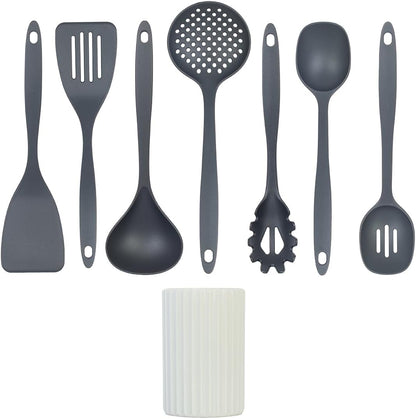 Glad Kitchen Utensils Set, 8pcs - Nonstick Cooking Tools with Utensil Holder - Nylon Spoon, Ladle, Skimmer, Spaghetti Server, and Turner Spatula Set - Dishwasher Safe, Teal Green