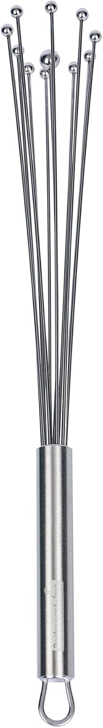 Restaurantware 10.5 in Stainless Steel Ball Whisk - German Standard Egg Beater with Ergonomic Handle, Dishwasher Safe - Manual Mixer Cooking Whisk for Baking, Stirring, Sauces, Beating