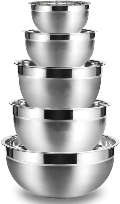 Mixing Bowls, 5Pcs Stainless Steel Mixing Bowl Set, Utensils for the Kitchen, Multifunctional, Stackable, Dishwasher Safe, 3.75L / 3.25L / 2.5L / 2L / 1.3L (With lid)