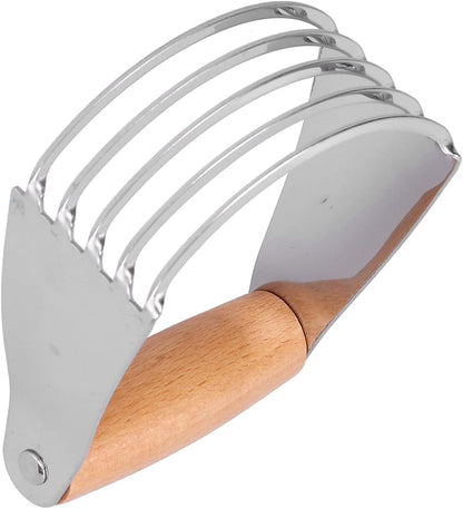 Walfront Pastry Blender Dough Blender, with Stainless Steel Blades, Material for Baking, Easy to Use (Wood Color)