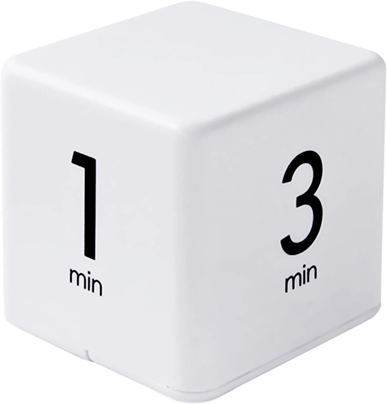 Feilifan Cube Timer, Productivity Cube Rotating Timer for Kitchen Studying Workout Classroom Kids ADHD 1-3-5-10 Minute Preset, White