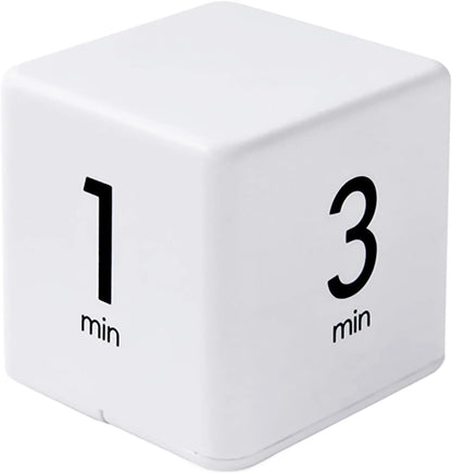 Feilifan Cube Timer, Productivity Cube Rotating Timer for Kitchen Studying Workout Classroom Kids ADHD 1-3-5-10 Minute Preset, White