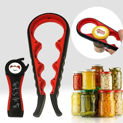 5 in 1 Bottle Opener, Multi Use Jar Opener, Non Slip Jar Opener Grip Pad - Easy to Use for Everyday Kitchen Tasks, Ideal for Weak Hand Strength (Red)
