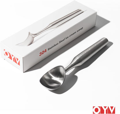 OYV Stainless Steel Ice Cream Scoop, Ergonomically Designed Handle for Comfort, Heavy Duty Ice Cream Scooper, One-Piece Design Ice Cream Scoops, Dishwasher Safe