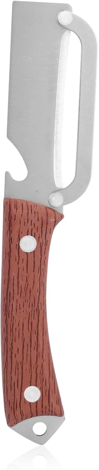 Multi-Functional Vegetable Peeler with Wooden Handle, Stainless Steel Thick & Thin Skin Fruit Peeler with Bottle Opener, Not for Left-Handed Users, Practical Kitchen Tool for Apple Potato