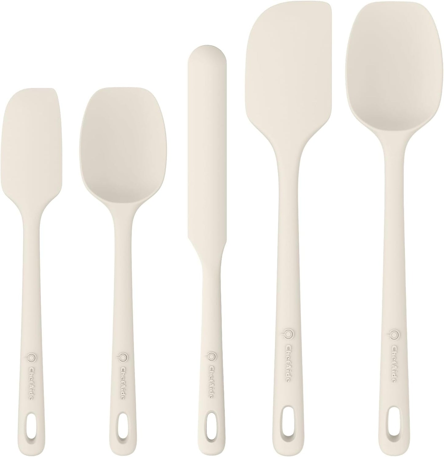 ChefAide 5 Pieces Silicone Spatula Set, Food Grade Rubber Spatula, Upgrade Strong Handle with Ergonomic Grip, Heat Resistant Up to 600°F for Nonstick Cookware, Cooking