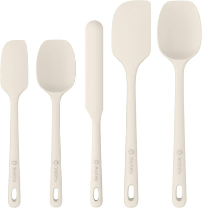 ChefAide 5 Pieces Silicone Spatula Set, Food Grade Rubber Spatula, Upgrade Strong Handle with Ergonomic Grip, Heat Resistant Up to 600°F for Nonstick Cookware, Cooking
