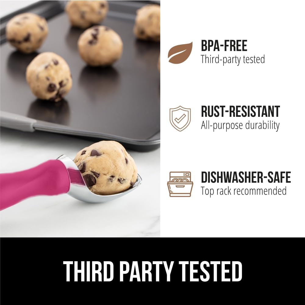 GORILLA GRIP® Heavy Duty Ice Cream Scoop, BPA-Free, Dishwasher Safe, Comfortable Zinc Alloy Handle, Professional Scooper for Hard Gelato, Sorbet, Cookie Dough, Melon, Round Cones, Kitchen Tool, Blue