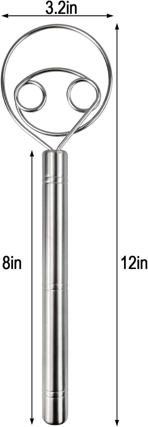 Large Danish Dough Whisk Bread Mixer, Premium Stainless Steel Dutch Whisk for Bread, Pastry or Pizza Dough - Perfect Baking Tool Alternative to a Blender, Mixer or Hook