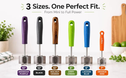 Stainless Steel Mini Meat Chopper & Masher | 6-Blade Ground Beef Chopper Tool | Small Hamburger Smasher | Compact Ergonomic Handle | Dishwasher Safe - 7" (Retro Orange Mini)