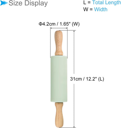 Silicone Rolling Pins, 17" Length, Silicone & Oak Non-Stick Ergonomic Wooden Handle Fondant Dough Roller Pink - (Applications: for Baking DIY Projects)