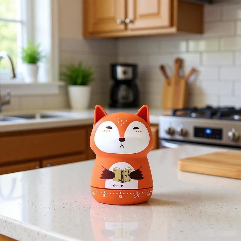 Mechanical Kitchen Timer,Cute,Novelty,60 Minutes Manual Countdown,Kitchen Classroom Learning Cooking (Orange Fox)