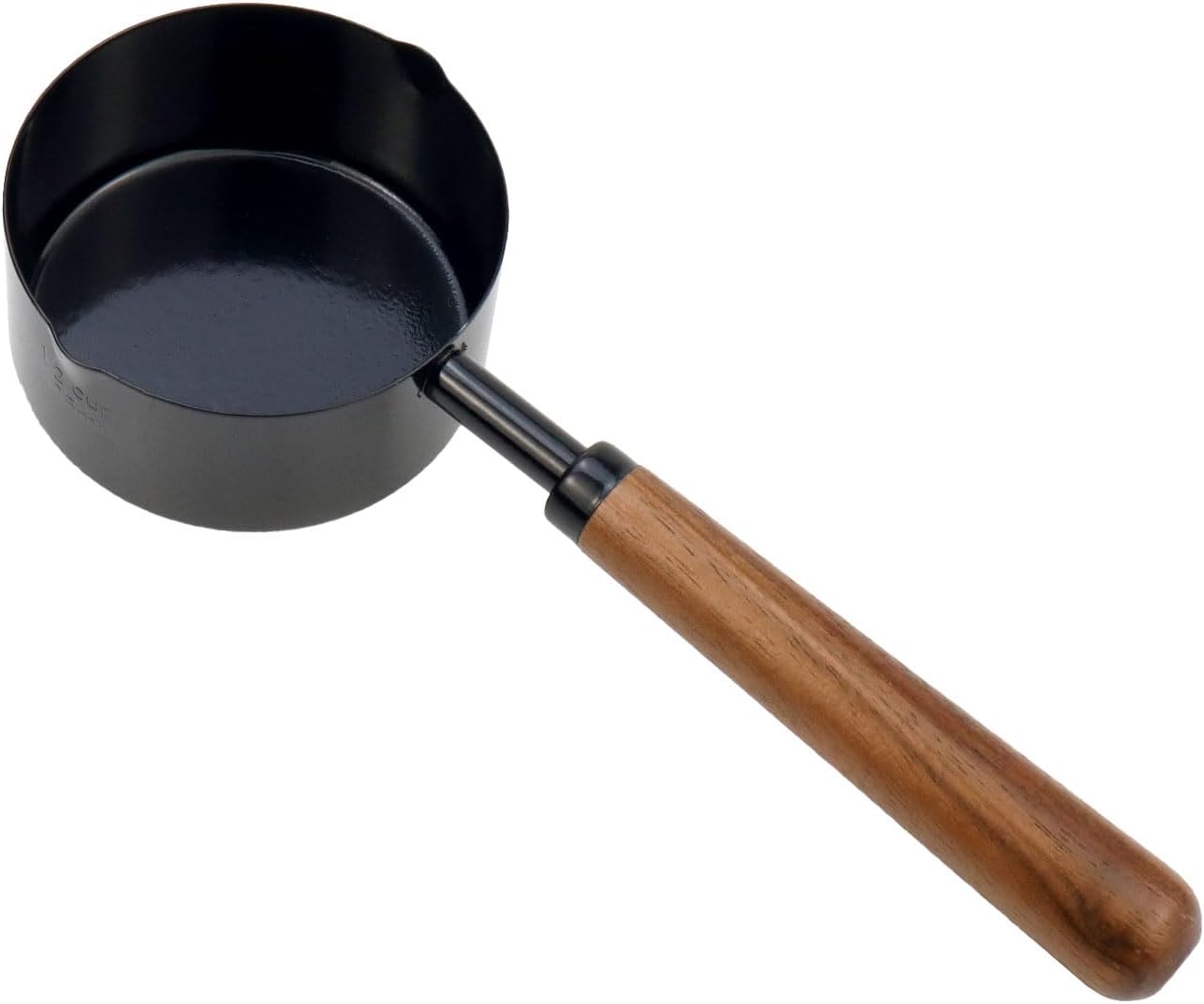 1pcs 1/3 Cup Measuring Cup with Wooden Handle Stainless Steel Measuring Scoop 80ml Measuring Spoon Black 1/3 Measuring Cups for Baking Cooking Wet and Dry Ingredients (80ml)