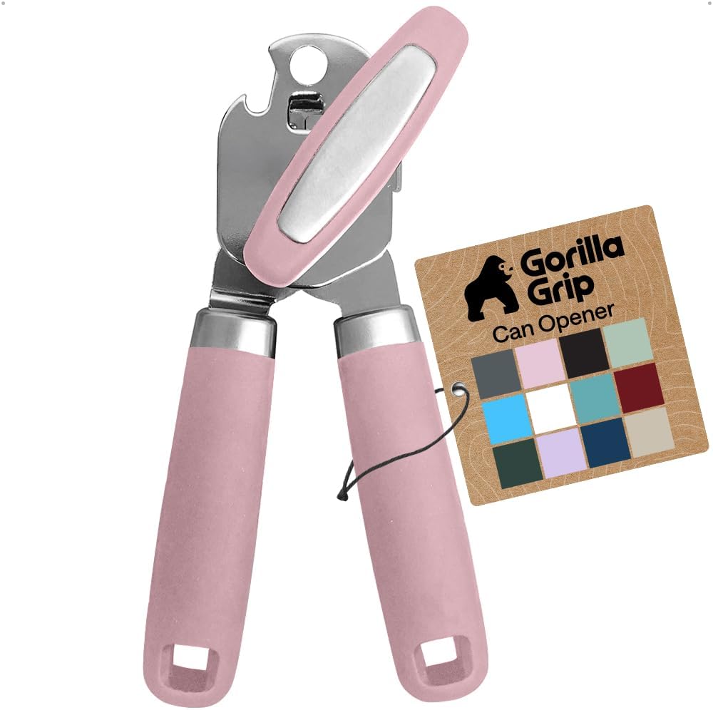GORILLA GRIP Heavy Duty Stainless Steel Smooth Edge Manual Can Opener and Bottle Openers, US Designed, Soft Comfortable Handle, Oversized Handheld Turn Knob, Multifunctional Kitchen Tool, Black
