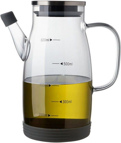 Large Glass Oil Dispenser Bottle for Kitchen Cooking Recipiente Para Aceite De Cocina Olive Oil Vinegar Dispenser Cruet Stainless Steel Lid No Drip Liquid Container (Clear, 34oz /1000ml)