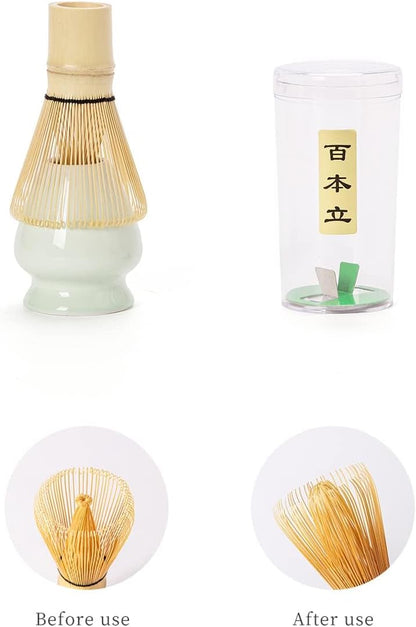 TANG PIN Matcha Set - Match Bowl and Whisk, 15 OZ, Matcha Scoop | Matcha Whisk Stand (Chasen Holder) - 4pc Perfect Matcha Kit for Matcha Tea Ceremony (Mottled Green)