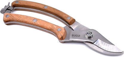 BUGUI Garden Shears Set of 2, Includes 1 Bypass Pruning Shears and 1 Straight Blade Garden Scissors, Sharp, Lightweight