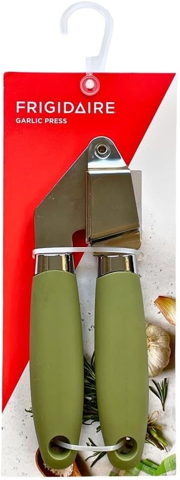 Frigidaire Garlic Press, Stainless Steel with Soft Ergonomic Silicone Handle (OLIVE)