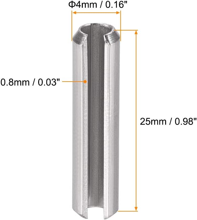 uxcell Slotted Spring Pin - M4 x 30mm 304 Stainless Steel Split Spring Roll Dowel Pins Plain Finish 20Pcs