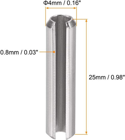 uxcell Slotted Spring Pin - M4 x 30mm 304 Stainless Steel Split Spring Roll Dowel Pins Plain Finish 20Pcs