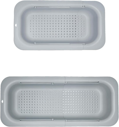 Extendable Over the Sink Colander Strainer Basket SpaceSaving Plastic Kitchen Drainer for Washing Vegetables Fruits Draining Pasta Dish Rack NonSlip Design Hanging New Home Kitchen Essentials Gray