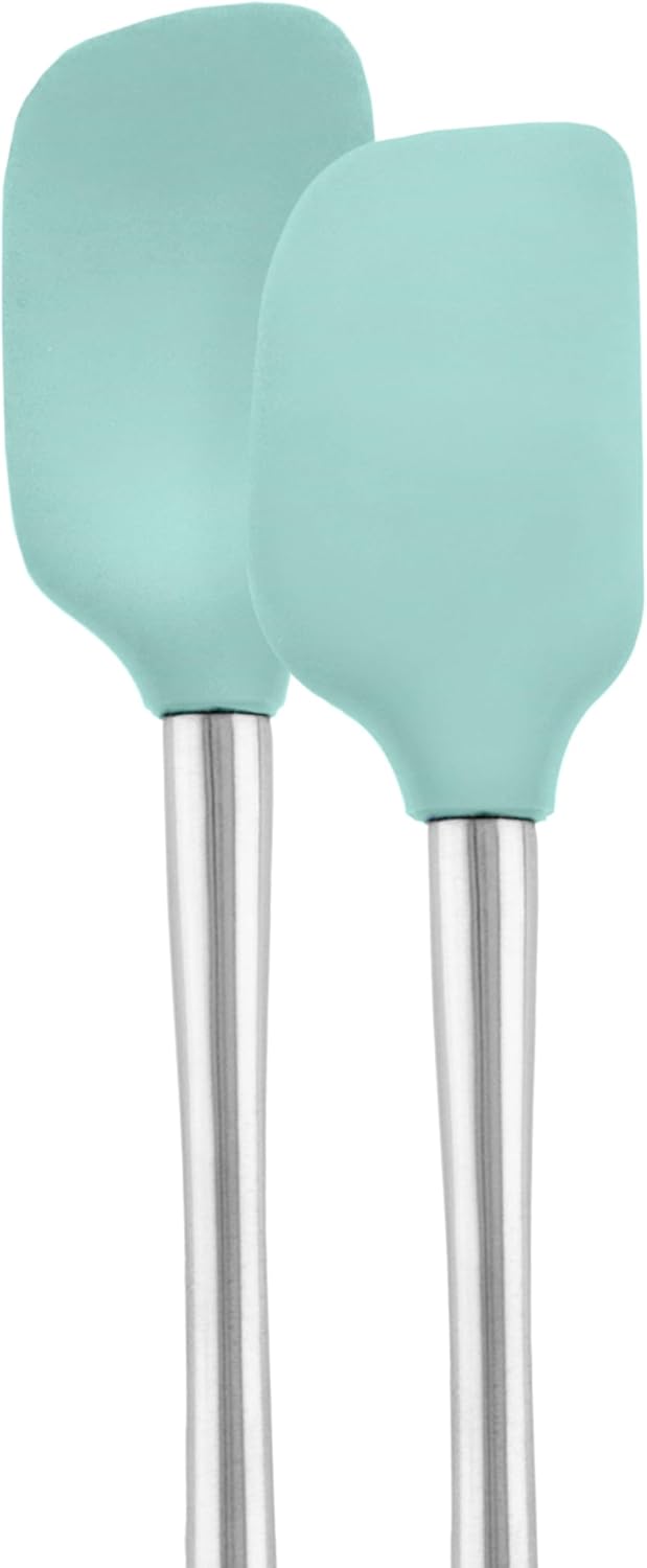 Tovolo Flex Core Silicone Spatula Spoonula Set of 2 for Non Stick Cast Iron Cooking & Baking, Dishwasher Safe Heat Resistant BPA Free Long Stainless Steel Handle Kitchen Utensil, Charcoal Gray