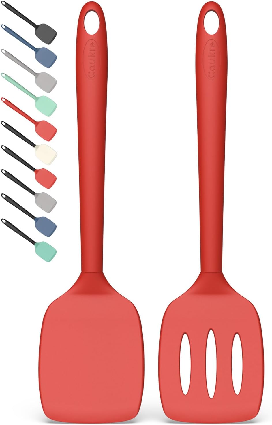 Coukre 2 Pack Silicone Spatula Set, High Heat Resistant, BPA Free Kitchen Spatula, Solid & Slotted Turner for Non-Stick Pans, Sautéing, and Flipping (2, PureBlack)