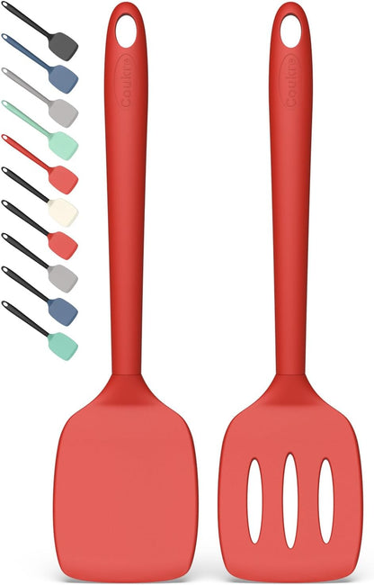 Coukre 2 Pack Silicone Spatula Set, High Heat Resistant, BPA Free Kitchen Spatula, Solid & Slotted Turner for Non-Stick Pans, Sautéing, and Flipping (2, PureBlack)