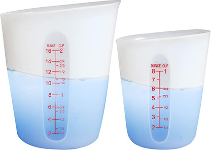 ZUYEE Silicone Measuring Cups (2 Cup + 1 Cup) Flexible Measure Melting Cups for Epoxy Resin Butter, Chocolate Squeeze Pour Baking Cup Dishwasher Safe BPA Free 500/250 ML with Marking Cup/Ounce