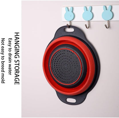 Collapsible Silicone Colander for Kitchen Sink, Foldable Vegetable Strainer Basket with Handles, Small Kitchen Drainer for Pasta Fruits and Vegetables (Red)