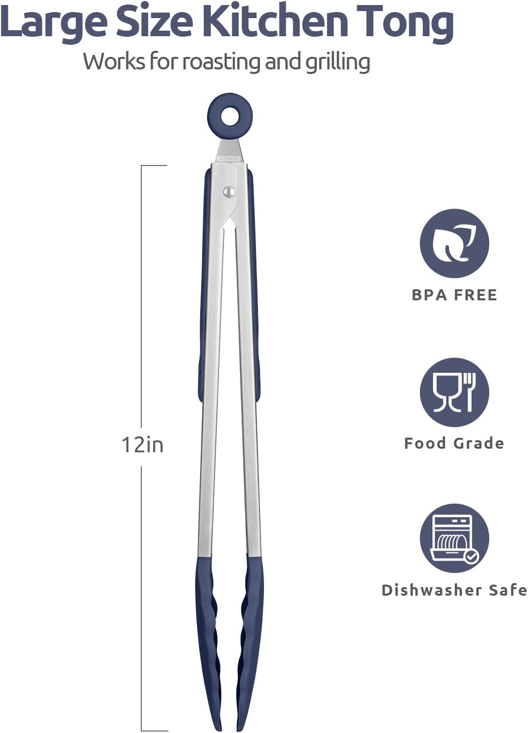 600ºF Heat Resistant Kitchen Tongs: U-Taste 9 inch Silicone Cooking Tong with Firm Sealed Non Stick Rubber Tips & Silicon Coated 18/8 Stainless Steel Handle & Smooth Locking for Serving Salad (Black)