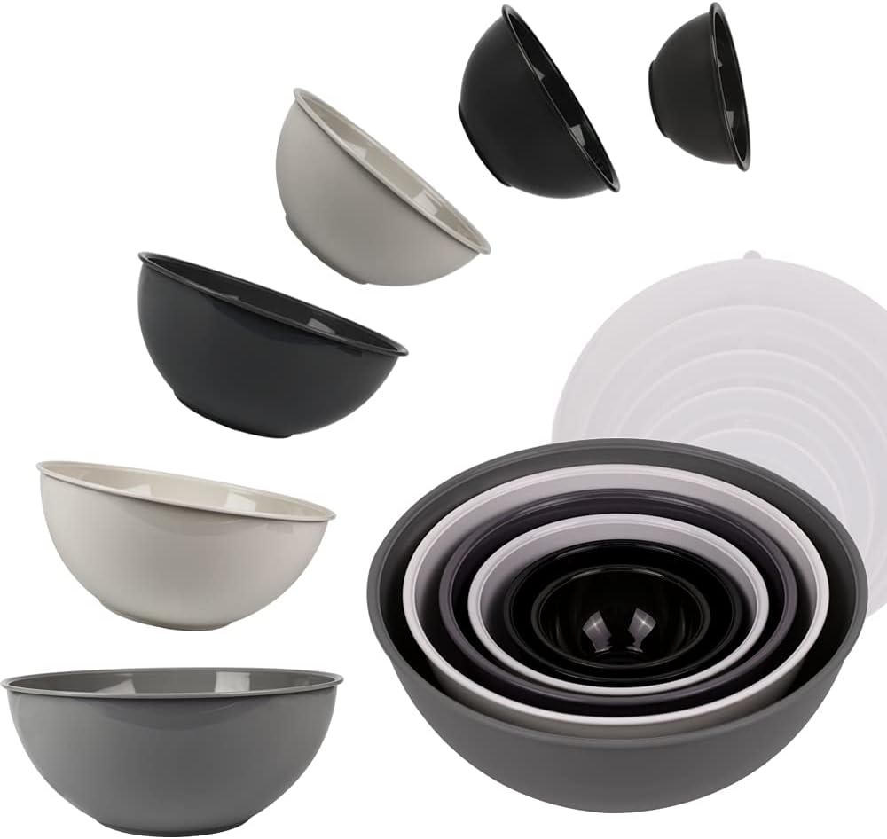 BoxedHome BPA Free Plastic Round Mixing Bowl with Lids, 12 Pack Nesting Bowls with Lids Set, Microwave and Dishwasher Safe Prep & Serving Bowls Great for Mixing, Baking, Serving (Pink, 12pcs)