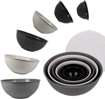 BoxedHome BPA Free Plastic Round Mixing Bowl with Lids, 12 Pack Nesting Bowls with Lids Set, Microwave and Dishwasher Safe Prep & Serving Bowls Great for Mixing, Baking, Serving (Pink, 12pcs)