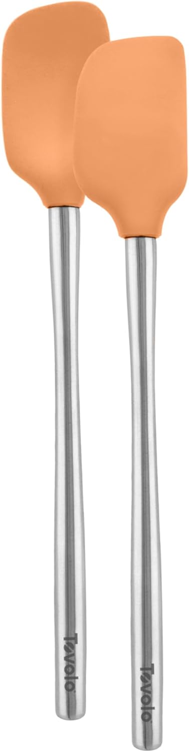 Tovolo Flex Core Silicone Spatula Spoonula Set of 2 for Non Stick Cast Iron Cooking & Baking, Dishwasher Safe Heat Resistant BPA Free Long Stainless Steel Handle Kitchen Utensil, Charcoal Gray