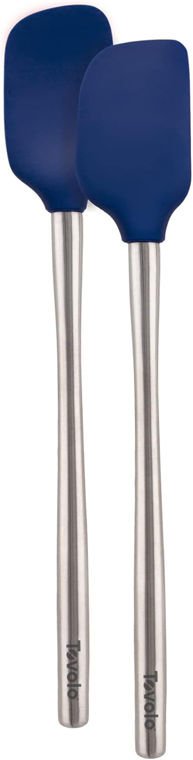 Tovolo Flex Core Silicone Spatula Spoonula Set of 2 for Non Stick Cast Iron Cooking & Baking, Dishwasher Safe Heat Resistant BPA Free Long Stainless Steel Handle Kitchen Utensil, Charcoal Gray